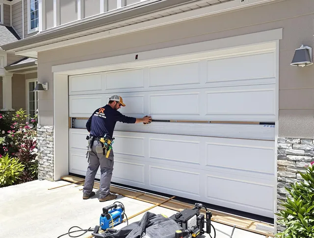 La Habra Garage Door Repair team performing complete garage door replacement at La Habra residence