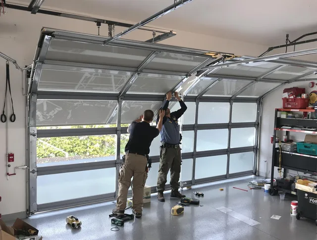 La Habra Garage Door Repair expert performing precise panel replacement on La Habra garage door